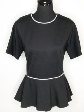 Pink Tartan Black Peplum Top w/ Cream Piping | Full Zipper -Size XL